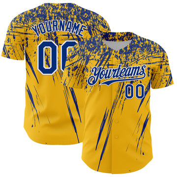 Custom Gold Royal-White Distressed Scratch Brush Stroke Authentic Baseball Jersey