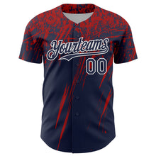 Charger l'image dans la galerie, Custom Navy Red-White Distressed Scratch Brush Stroke Authentic Baseball Jersey
