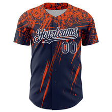 Charger l'image dans la galerie, Custom Navy Orange-White Distressed Scratch Brush Stroke Authentic Baseball Jersey
