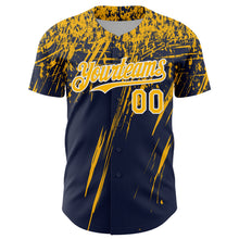 Laden Sie das Bild in den Galerie-Viewer, Custom Navy Gold-White Distressed Scratch Brush Stroke Authentic Baseball Jersey
