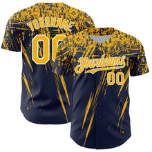 Laden Sie das Bild in den Galerie-Viewer, Custom Navy Gold-White Distressed Scratch Brush Stroke Authentic Baseball Jersey
