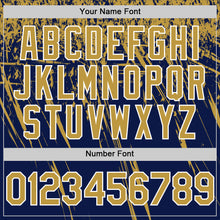 Laden Sie das Bild in den Galerie-Viewer, Custom Navy Old Gold-White Distressed Scratch Brush Stroke Authentic Baseball Jersey
