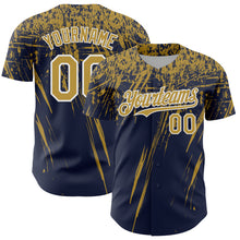 Laden Sie das Bild in den Galerie-Viewer, Custom Navy Old Gold-White Distressed Scratch Brush Stroke Authentic Baseball Jersey

