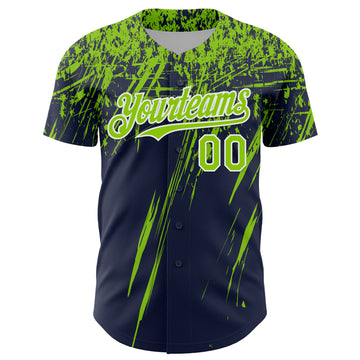 Custom Navy Neon Green-White Distressed Scratch Brush Stroke Authentic Baseball Jersey