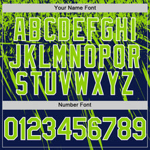 Charger l'image dans la galerie, Custom Navy Neon Green-White Distressed Scratch Brush Stroke Authentic Baseball Jersey
