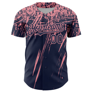 Custom Navy Medium Pink Distressed Scratch Brush Stroke Authentic Baseball Jersey