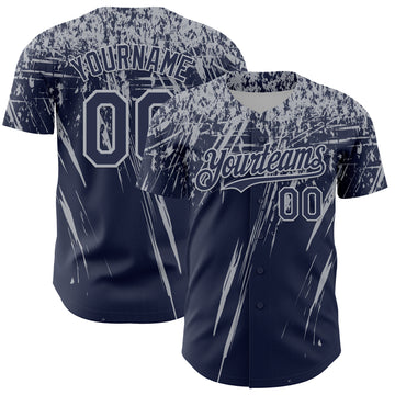 Custom Navy Gray Distressed Scratch Brush Stroke Authentic Baseball Jersey