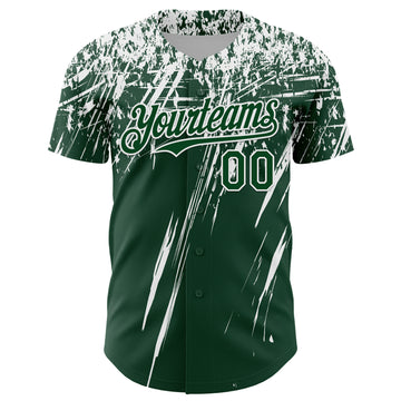 Custom Green White Distressed Scratch Brush Stroke Authentic Baseball Jersey