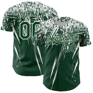 Custom Green White Distressed Scratch Brush Stroke Authentic Baseball Jersey