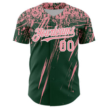 Load image into Gallery viewer, Custom Green Medium Pink-White Distressed Scratch Brush Stroke Authentic Baseball Jersey
