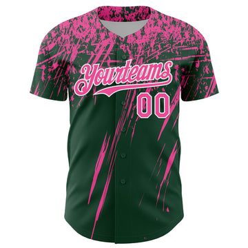 Custom Green Pink-White Distressed Scratch Brush Stroke Authentic Baseball Jersey