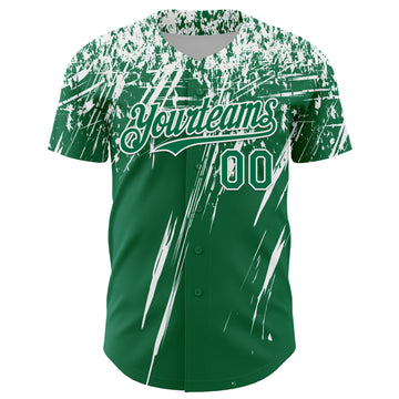 Custom Kelly Green White Distressed Scratch Brush Stroke Authentic Baseball Jersey