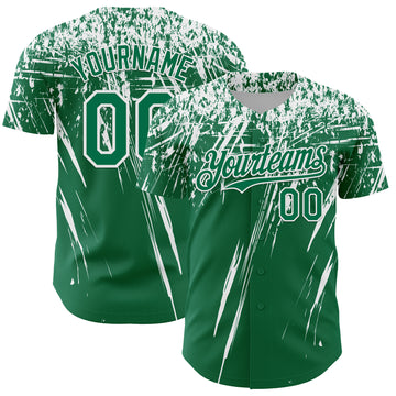 Custom Kelly Green White Distressed Scratch Brush Stroke Authentic Baseball Jersey