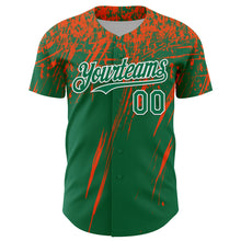 Charger l'image dans la galerie, Custom Kelly Green Orange-White Distressed Scratch Brush Stroke Authentic Baseball Jersey
