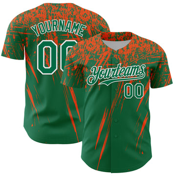 Custom Kelly Green Orange-White Distressed Scratch Brush Stroke Authentic Baseball Jersey