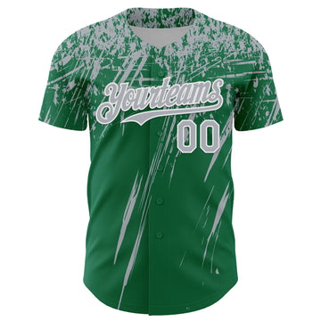 Custom Kelly Green Gray-White Distressed Scratch Brush Stroke Authentic Baseball Jersey