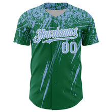 Load image into Gallery viewer, Custom Kelly Green Light Blue-White Distressed Scratch Brush Stroke Authentic Baseball Jersey
