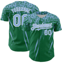 Load image into Gallery viewer, Custom Kelly Green Light Blue-White Distressed Scratch Brush Stroke Authentic Baseball Jersey
