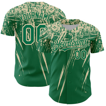 Custom Kelly Green Cream Distressed Scratch Brush Stroke Authentic Baseball Jersey