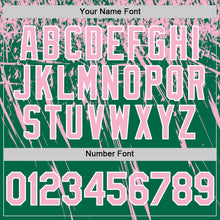 Laden Sie das Bild in den Galerie-Viewer, Custom Kelly Green Light Pink-White Distressed Scratch Brush Stroke Authentic Baseball Jersey
