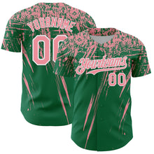 Laden Sie das Bild in den Galerie-Viewer, Custom Kelly Green Medium Pink-White Distressed Scratch Brush Stroke Authentic Baseball Jersey
