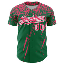 Laden Sie das Bild in den Galerie-Viewer, Custom Kelly Green Neon Pink-White Distressed Scratch Brush Stroke Authentic Baseball Jersey
