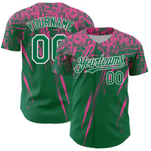 Laden Sie das Bild in den Galerie-Viewer, Custom Kelly Green Pink-White Distressed Scratch Brush Stroke Authentic Baseball Jersey
