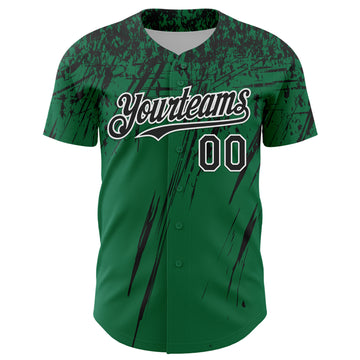 Custom Kelly Green Black-White Distressed Scratch Brush Stroke Authentic Baseball Jersey