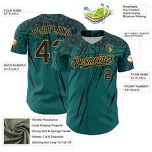 Laden Sie das Bild in den Galerie-Viewer, Custom Teal Black-Old Gold Distressed Scratch Brush Stroke Authentic Baseball Jersey
