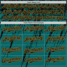Laden Sie das Bild in den Galerie-Viewer, Custom Teal Black-Old Gold Distressed Scratch Brush Stroke Authentic Baseball Jersey

