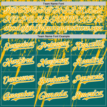 Laden Sie das Bild in den Galerie-Viewer, Custom Teal Gold-White Distressed Scratch Brush Stroke Authentic Baseball Jersey
