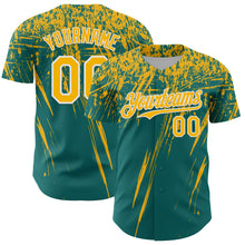 Laden Sie das Bild in den Galerie-Viewer, Custom Teal Gold-White Distressed Scratch Brush Stroke Authentic Baseball Jersey
