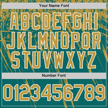 Load image into Gallery viewer, Custom Teal Old Gold-White Distressed Scratch Brush Stroke Authentic Baseball Jersey
