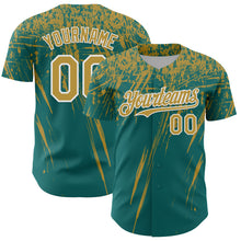 Load image into Gallery viewer, Custom Teal Old Gold-White Distressed Scratch Brush Stroke Authentic Baseball Jersey
