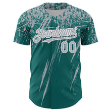 Загрузить изображение в средство просмотра галереи, Custom Teal Gray-White Distressed Scratch Brush Stroke Authentic Baseball Jersey

