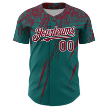 Charger l'image dans la galerie, Custom Teal Crimson-White Distressed Scratch Brush Stroke Authentic Baseball Jersey
