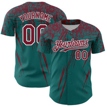 Charger l'image dans la galerie, Custom Teal Crimson-White Distressed Scratch Brush Stroke Authentic Baseball Jersey
