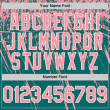 Laden Sie das Bild in den Galerie-Viewer, Custom Teal Medium Pink-White Distressed Scratch Brush Stroke Authentic Baseball Jersey
