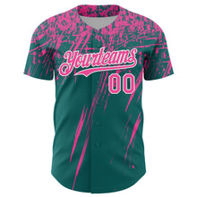 Laden Sie das Bild in den Galerie-Viewer, Custom Teal Pink-White Distressed Scratch Brush Stroke Authentic Baseball Jersey

