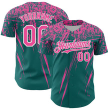 Laden Sie das Bild in den Galerie-Viewer, Custom Teal Pink-White Distressed Scratch Brush Stroke Authentic Baseball Jersey
