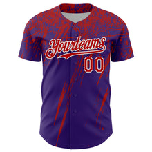 Load image into Gallery viewer, Custom Purple Red-White Distressed Scratch Brush Stroke Authentic Baseball Jersey
