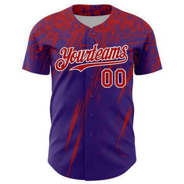Custom Purple Red-White Distressed Scratch Brush Stroke Authentic Baseball Jersey