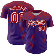 Load image into Gallery viewer, Custom Purple Red-White Distressed Scratch Brush Stroke Authentic Baseball Jersey
