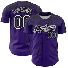 Load image into Gallery viewer, Custom Purple Black-White Distressed Scratch Brush Stroke Authentic Baseball Jersey
