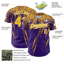 Load image into Gallery viewer, Custom Purple Gold-White Distressed Scratch Brush Stroke Authentic Baseball Jersey
