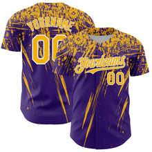 Load image into Gallery viewer, Custom Purple Gold-White Distressed Scratch Brush Stroke Authentic Baseball Jersey

