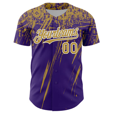 Custom Purple Old Gold-White Distressed Scratch Brush Stroke Authentic Baseball Jersey