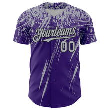 Load image into Gallery viewer, Custom Purple Gray-Black Distressed Scratch Brush Stroke Authentic Baseball Jersey

