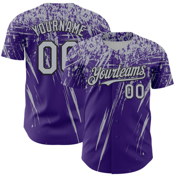 Custom Purple Gray-Black Distressed Scratch Brush Stroke Authentic Baseball Jersey