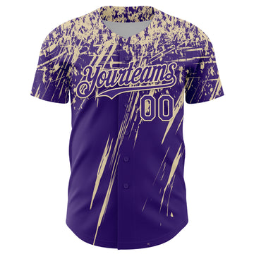 Custom Purple Cream Distressed Scratch Brush Stroke Authentic Baseball Jersey